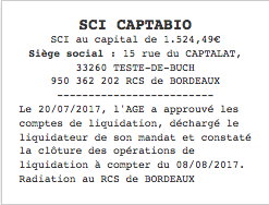 parution legale sci liquidation